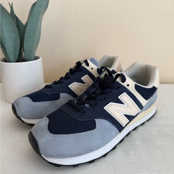 New Balance 574 Blue and Cream Casual Sneakers - Picture 3 of 14